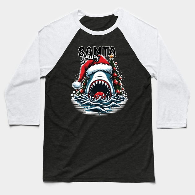 Santa Jaws - Christmas Tree Design Baseball T-Shirt by Trendsdk